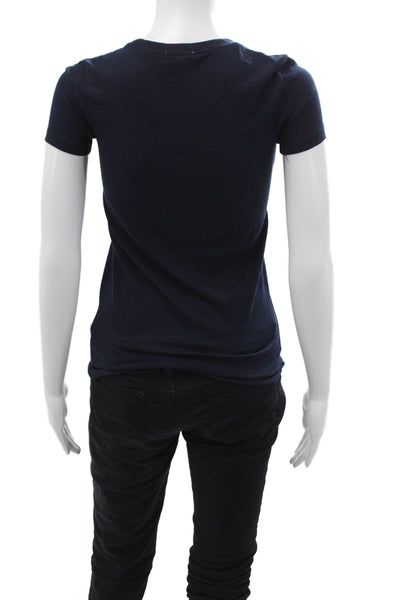 J Crew Womens Basic Dark Blue Crew Neck Cotton T-Shirt Short Sleeve Size 2XS