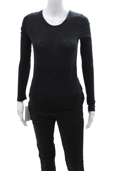 J Crew Womens Black Jersey Crew Neck Long Sleeve T-Shirt Size 2XS