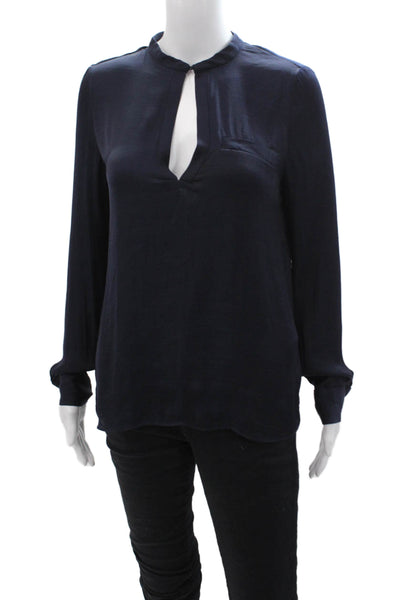 Zara Trafaluc Women Dark Blue High Neck Long Sleeve Blouse Size XS