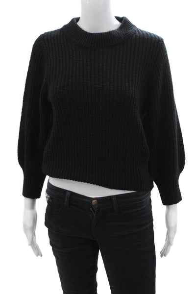 Designer Women Pullover Sweater Black Mock Neck Long Sleeve Size XS