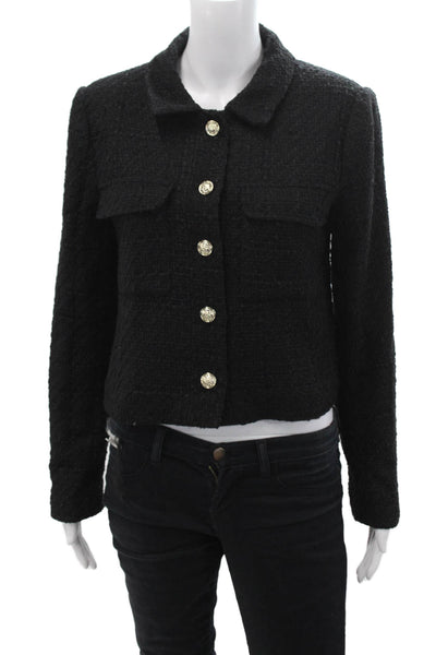 Hilary Radley Womens Classic Collared Black Button Jacket Petites Size S