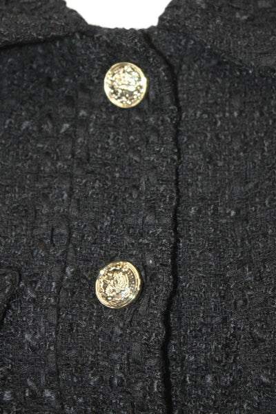 Hilary Radley Womens Classic Collared Black Button Jacket Petites Size S