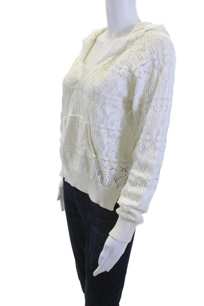 Heartloom Women Pullover Hoodie White V-Neck Drawstring Cotton Size M