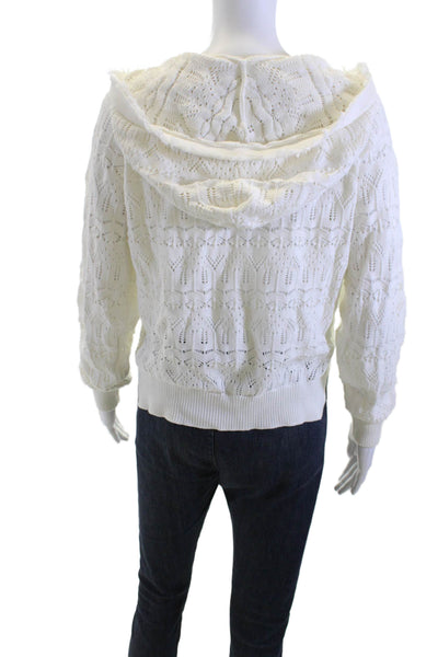 Heartloom Women Pullover Hoodie White V-Neck Drawstring Cotton Size M