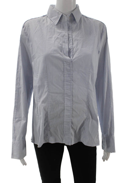 Boss Hugo Boss Women Light Blue Striped Collared Button-Up Long Sleeve Size S