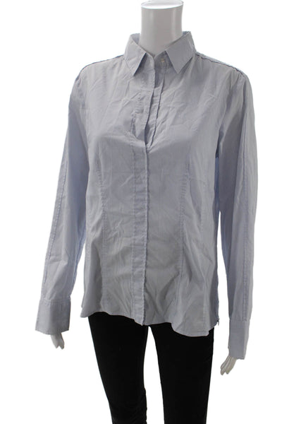 Boss Hugo Boss Women Light Blue Striped Collared Button-Up Long Sleeve Size S