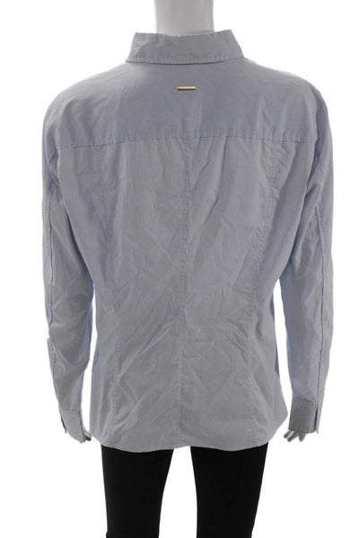 Boss Hugo Boss Women Light Blue Striped Collared Button-Up Long Sleeve Size S