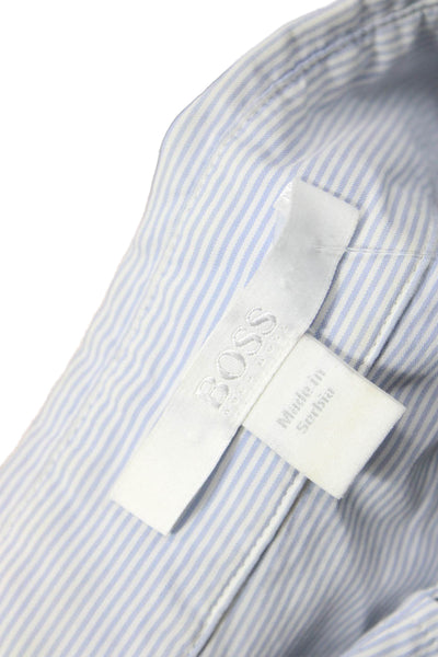 Boss Hugo Boss Women Light Blue Striped Collared Button-Up Long Sleeve Size S