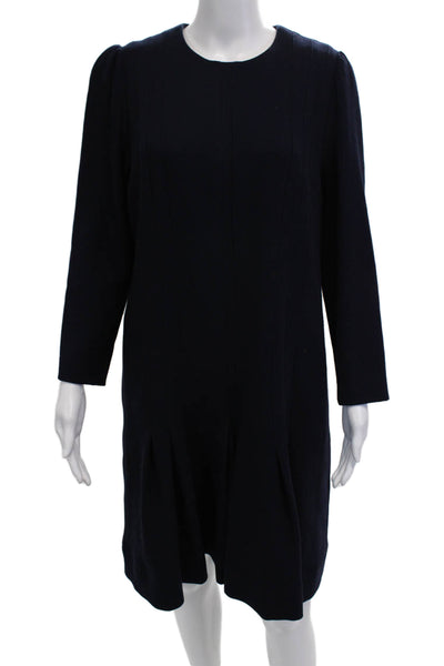 Lela Rose Women Shift Sweater Dress Dark Blue Long Sleeve Round Neck Size 12