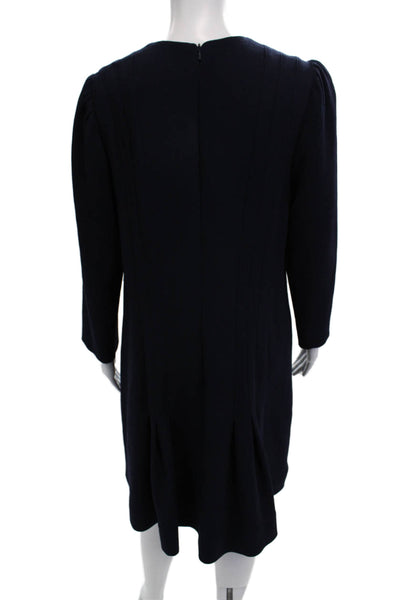 Lela Rose Women Shift Sweater Dress Dark Blue Long Sleeve Round Neck Size 12