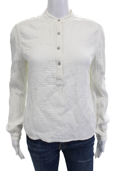 Rag & Bone Women Button-Up Blouse White Mock Neck Long Sleeve Cotton Size XS