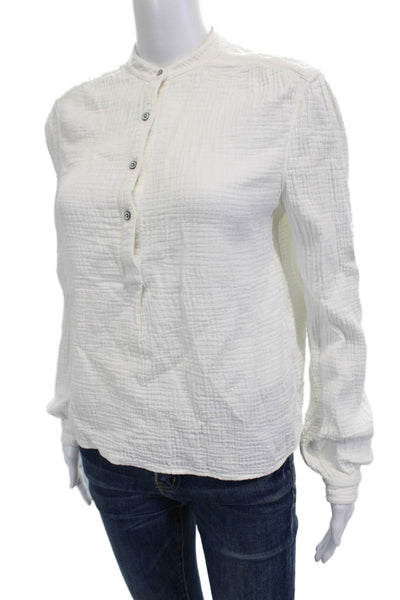 Rag & Bone Women Button-Up Blouse White Mock Neck Long Sleeve Cotton Size XS