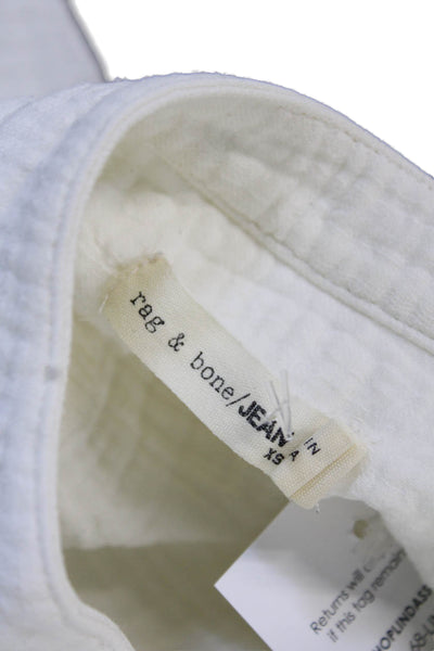 Rag & Bone Women Button-Up Blouse White Mock Neck Long Sleeve Cotton Size XS
