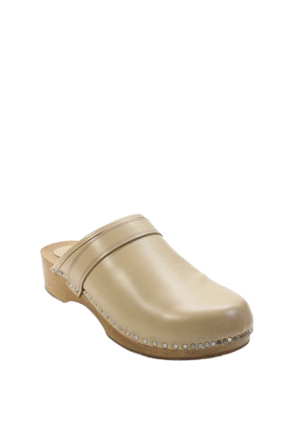 Isabel Marant Womens Leather Slip-On Minimal Sabots Clogs Beige Size 6