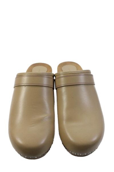Isabel Marant Womens Leather Slip-On Minimal Sabots Clogs Beige Size 6