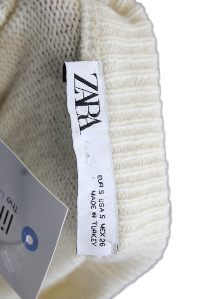 Zara Womens Pullover Crew Neck Cashmere-Wool Sweater Beige Long Sleeve Size S