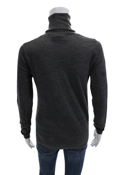 Zara Knit Mens Pullover Sweater Dark Gray 100% Merino Turtleneck Size S