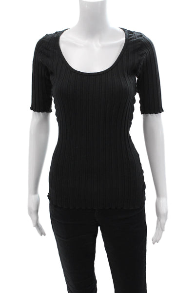 Simon Miller Women Basic Black Striped T-Shirt Round Neck Short Sleeve Size XS
