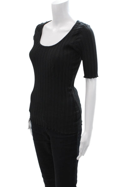 Simon Miller Women Basic Black Striped T-Shirt Round Neck Short Sleeve Size XS