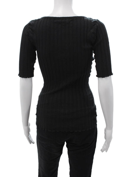 Simon Miller Women Basic Black Striped T-Shirt Round Neck Short Sleeve Size XS