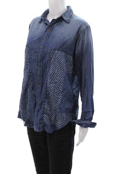 Current/Elliott Womens Blue Polka Dot Cotton Button-Up Top Long Sleeve Size 0