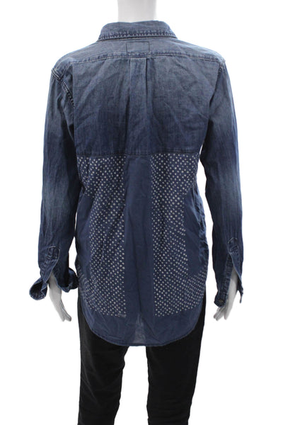 Current/Elliott Womens Blue Polka Dot Cotton Button-Up Top Long Sleeve Size 0