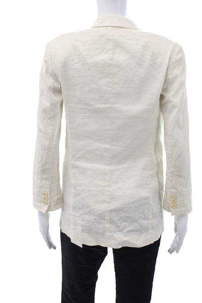 Theory Women Blazer White Linen Blend Collared Button Long Sleeve Size 00