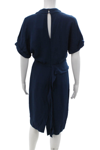 Reiss Women Sheath Dress Dark Blue High Neck Button Short Sleeve Size 0