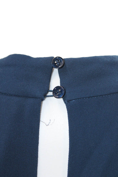 Reiss Women Sheath Dress Dark Blue High Neck Button Short Sleeve Size 0