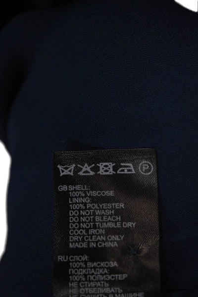 Reiss Women Sheath Dress Dark Blue High Neck Button Short Sleeve Size 0