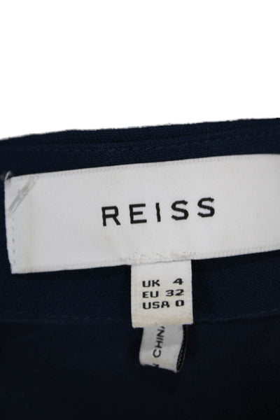 Reiss Women Sheath Dress Dark Blue High Neck Button Short Sleeve Size 0
