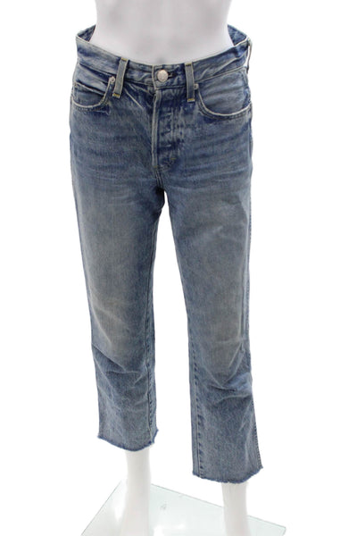Amo Unisex Cropped Straight High Rise Blue Jeans 26in Size 24