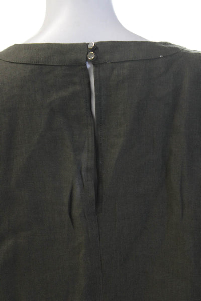 Domenico Vacca Women Linen V-Neck Tunic 3/4 Sleeve Button Solid Green Size 6