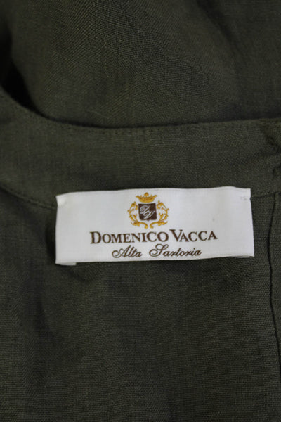 Domenico Vacca Women Linen V-Neck Tunic 3/4 Sleeve Button Solid Green Size 6