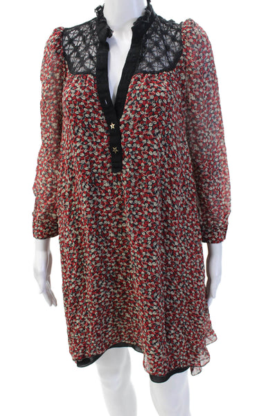 philosophy Women Black Silk Floral Shift Dress Midi High Neck Size M