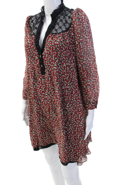 philosophy Women Black Silk Floral Shift Dress Midi High Neck Size M