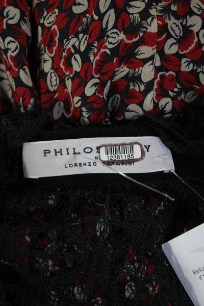 philosophy Women Black Silk Floral Shift Dress Midi High Neck Size M