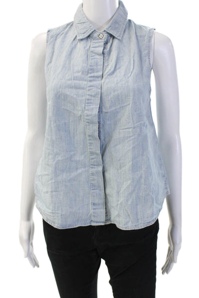 Rag & Bone Jean Women Sleeveless Collared Light Blue Button-Up Top Size XS