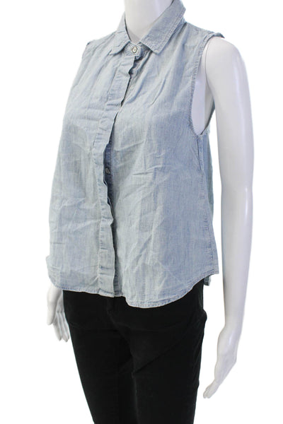 Rag & Bone Jean Women Sleeveless Collared Light Blue Button-Up Top Size XS