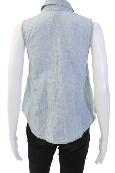 Rag & Bone Jean Women Sleeveless Collared Light Blue Button-Up Top Size XS