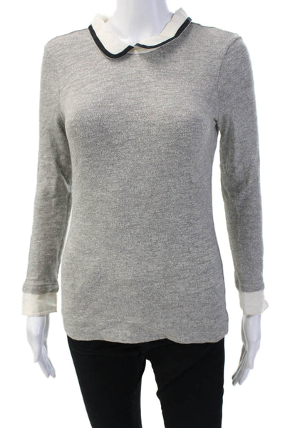 J Crew Women Gray 100% Cotton Collared Zip Long Sleeve Blouse Size 2XS