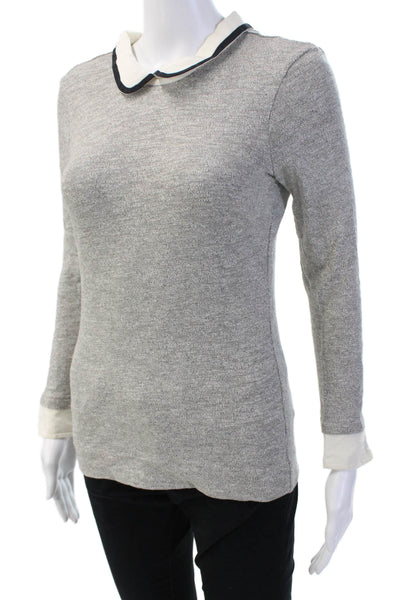 J Crew Women Gray 100% Cotton Collared Zip Long Sleeve Blouse Size 2XS