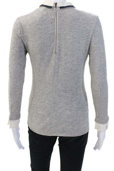 J Crew Women Gray 100% Cotton Collared Zip Long Sleeve Blouse Size 2XS