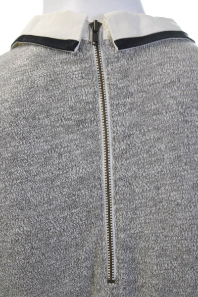 J Crew Women Gray 100% Cotton Collared Zip Long Sleeve Blouse Size 2XS