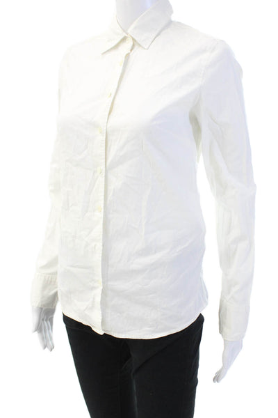 J Crew Women Collared Long Sleeve Basic Button-Up White Cotton Blend Size XS