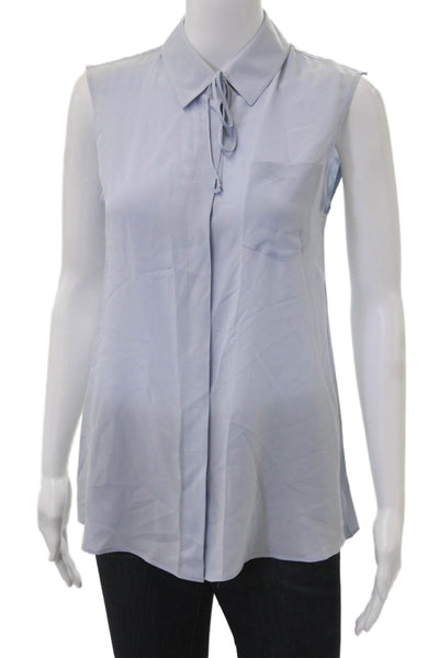 Altuzarra Women Light Blue Sleeveless Collared Tie Blouse Size 36