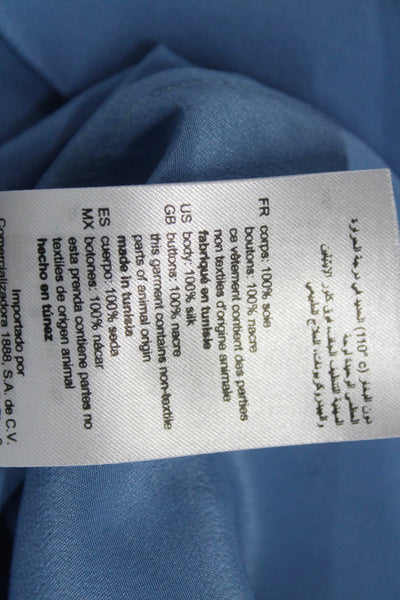 Sandro Women Collared Sleeveless 100% Silk Solid Blue Blouse Size S