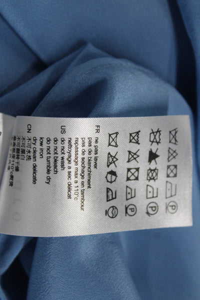 Sandro Women Collared Sleeveless 100% Silk Solid Blue Blouse Size S