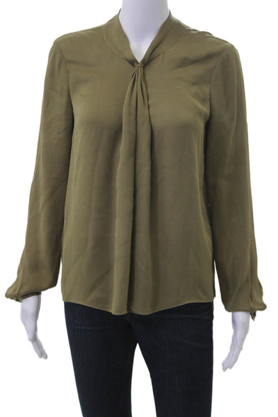Max Azria Women Green 100% Silk Mock Neck Long Sleeve Blouse Petite Size XS