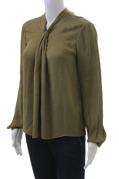 Max Azria Women Green 100% Silk Mock Neck Long Sleeve Blouse Petite Size XS